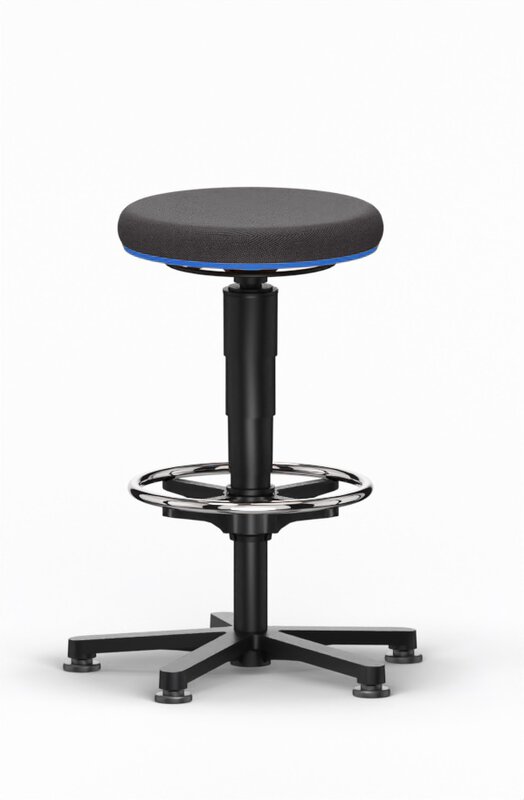 Allround stool 3, with glides and foot ring, black Duotec fabric, blue color ring