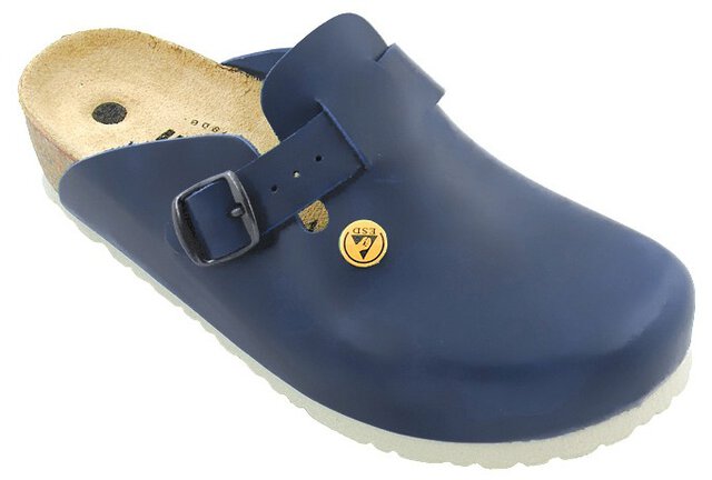 ESD Clogs Vollrindleder/Absatzhöhe 3 cm, blau-weiß, 42