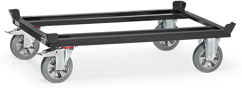Palletwagen "GREY EDITION", max. belasting 1200kg, voor vlakke pallets en palletkooien, elastische VG banden, 1210x810mm.