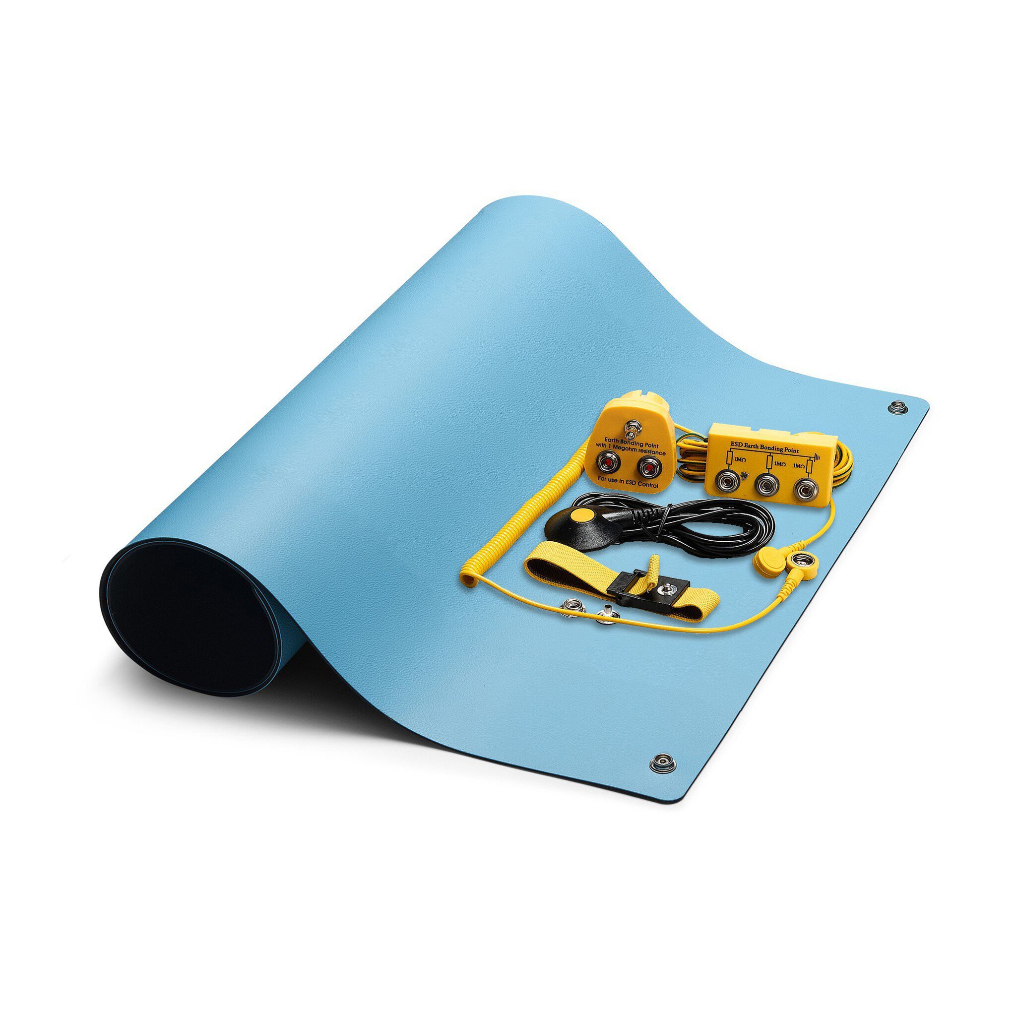 ESD-Tischmatten Set XS ProPlus, blau, 600 x 400 mm, 6-teilig, inkl. Erdungspunkt #zoom-1