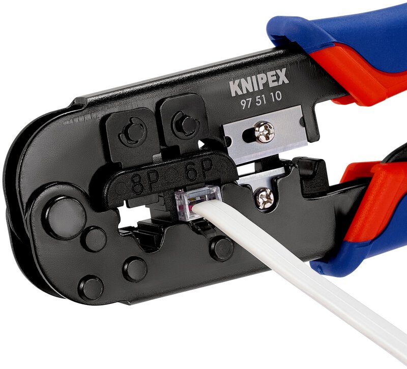 Crimpzange für Westernstecker, brüniert, RJ 11/12 (6-polig) 9,65 mm RJ 45 (8-polig) 11,68 mm, 190 mm, SB Verpackung #6