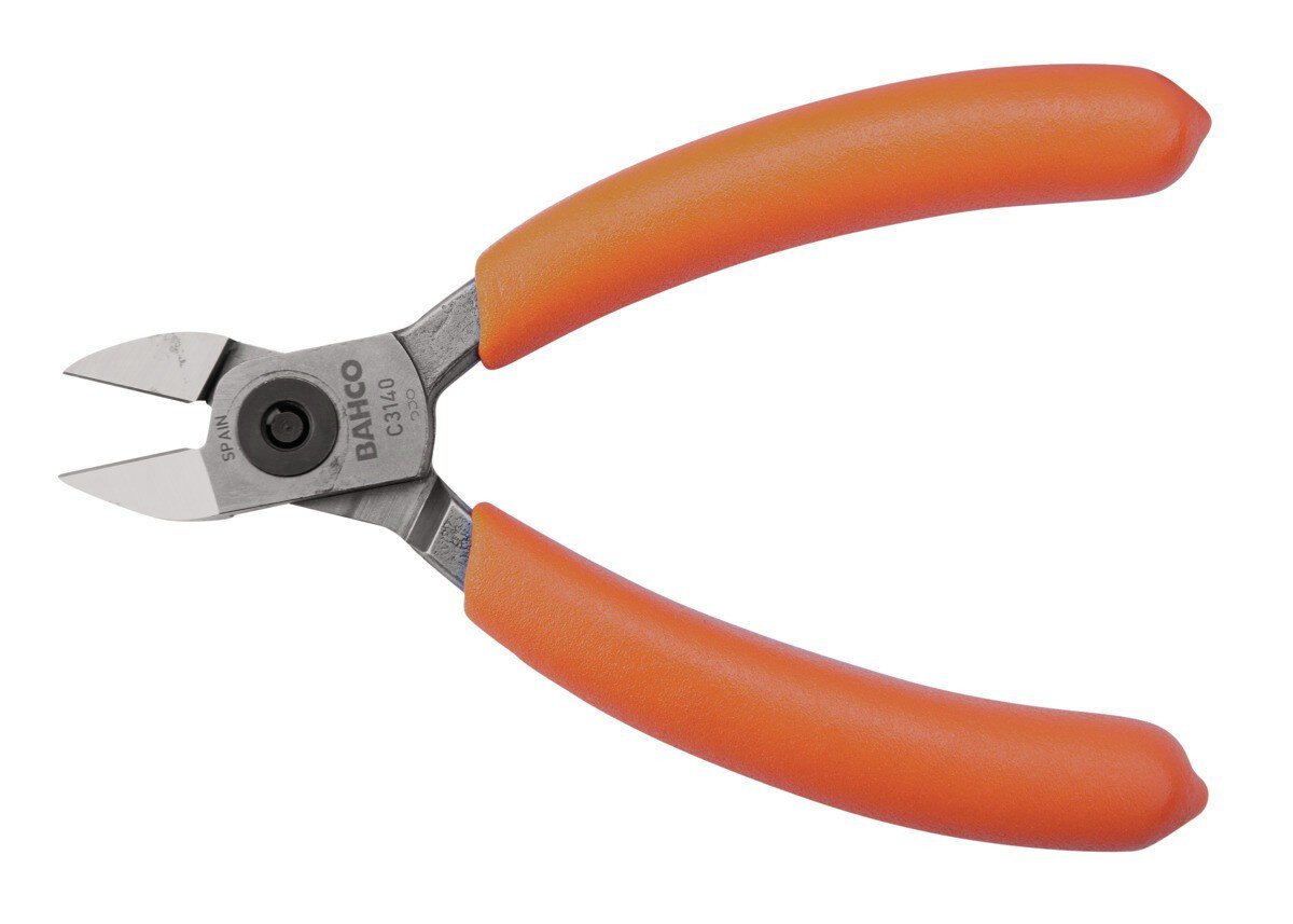 Compacte zijsnijtang met ovale kop en oranje PVC handgrepen 130 mm, industriële verpakking. #zoom-3