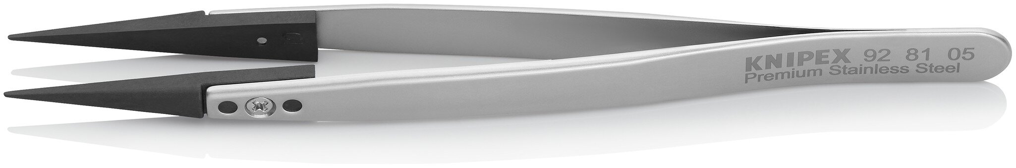 ESD tweezers with interchangeable tips, 0.6 x 0.7 mm, smooth, straight, premium stainless steel, 130 mm #zoom-1