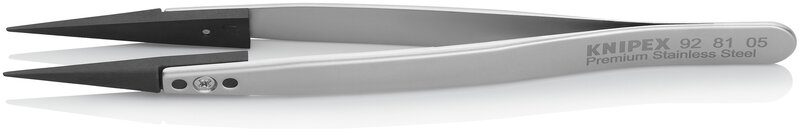 ESD tweezers with interchangeable tips, 0.6 x 0.7 mm, smooth, straight, premium stainless steel, 130 mm #1