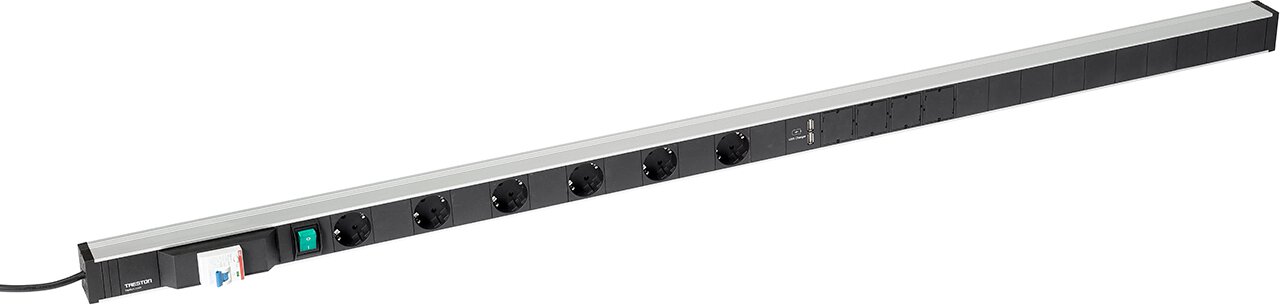 Barre d'énergie 1700 mm, 6 prises + interrupteur + disjoncteur FI + 2xUSB #zoom-1