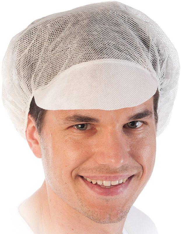 Hygostar Barett-Haube mit Schirm, perf. Viskose-Vlies, weiß, 48cm