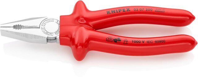 Combination pliers, chrome-plated, dip-insulated, VDE-tested, 200 mm