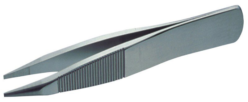 High-precision tweezers, strong/flat tips, serrated, 120 mm