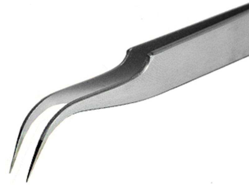 Tweezers, with fine and curved tips, 120 mm