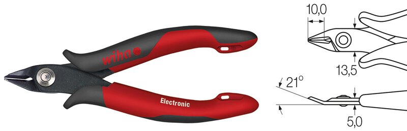 Pince coupante latérale Electronic, tête pointue large, sans bord tranchant 130 mm