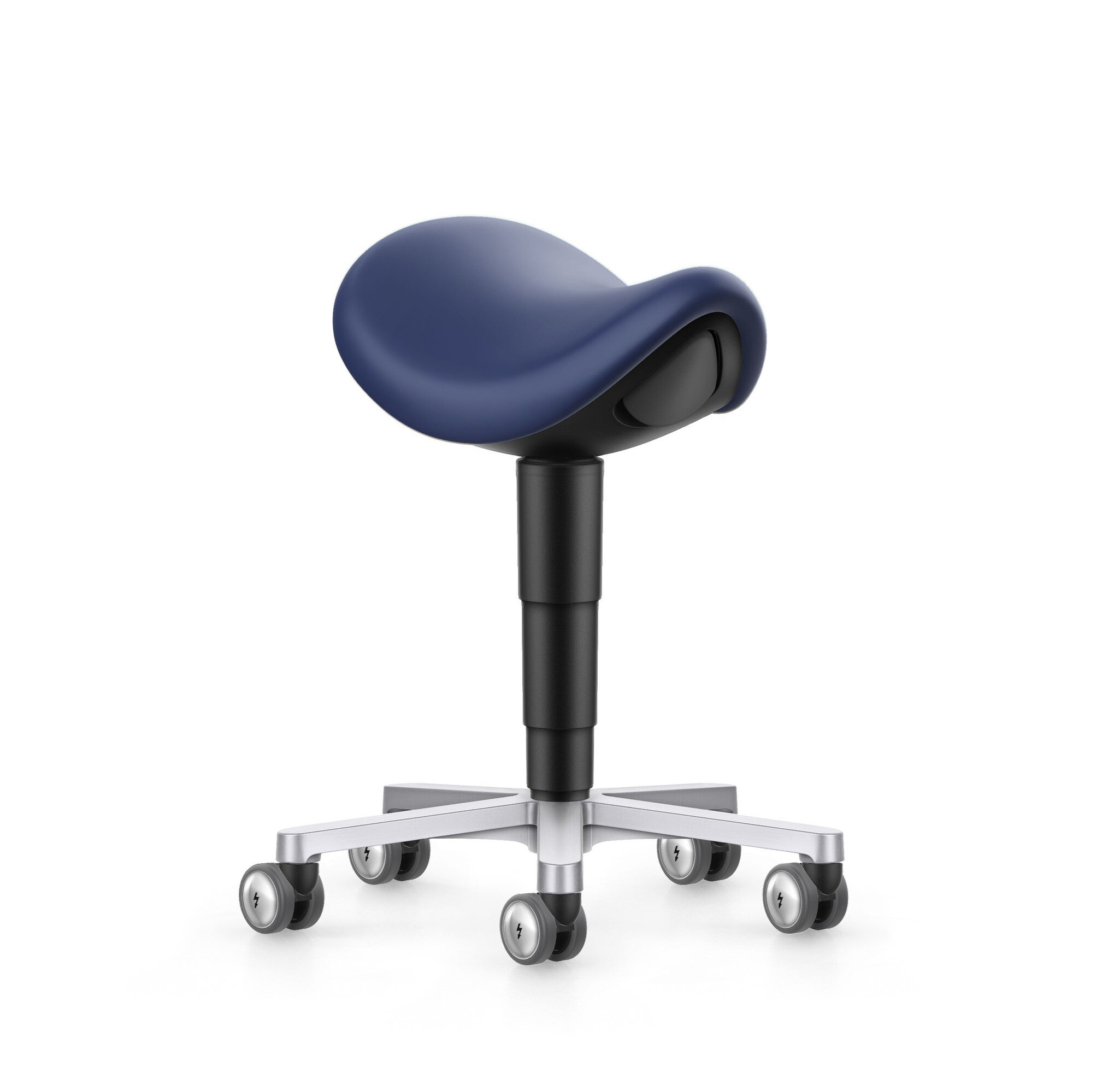 Taboret siodłowy do pomieszczeń czystych, z kółkami, imitacja skóry Magic niebieski #zoom-1