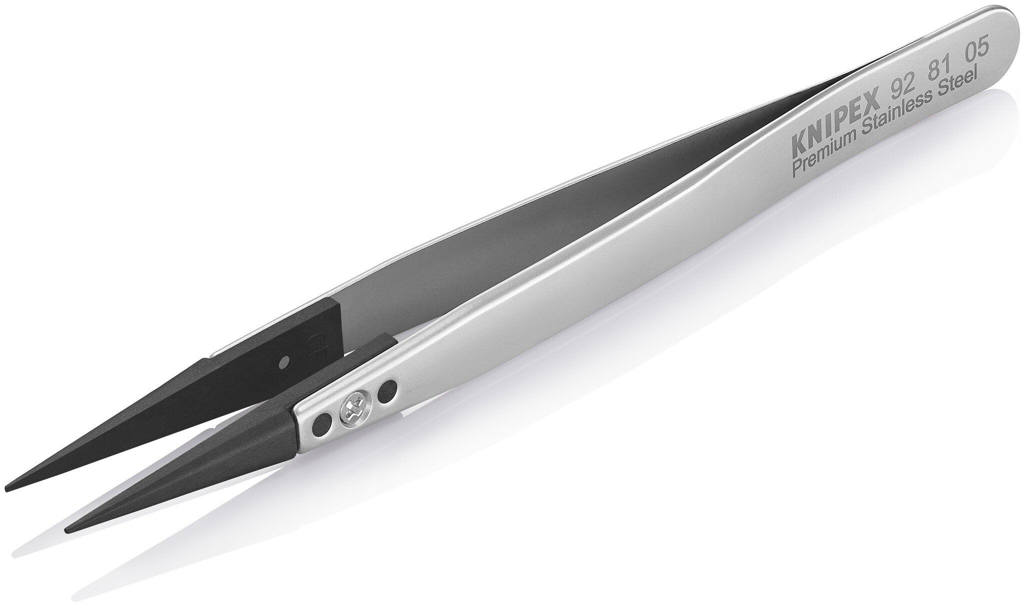 ESD tweezers with interchangeable tips, 0.6 x 0.7 mm, smooth, straight, premium stainless steel, 130 mm #zoom-3