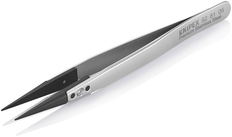 ESD tweezers with interchangeable tips, 0.6 x 0.7 mm, smooth, straight, premium stainless steel, 130 mm #3