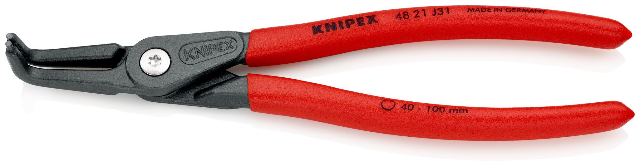 Precision circlip pliers for inner rings in bores covered with anti-slip plastic, angled at 90°, grey, atramented 210 mm (SB card/blister) #zoom-1