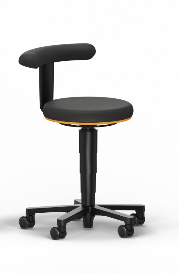 Allround stool 2, with castors, faux leather Magic black, orange color ring #zoom-1