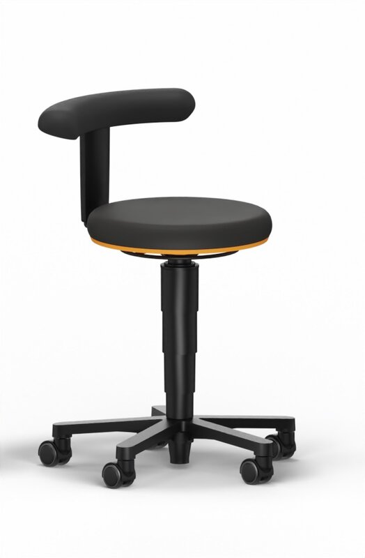 Allround stool 2, with castors, faux leather Magic black, orange color ring