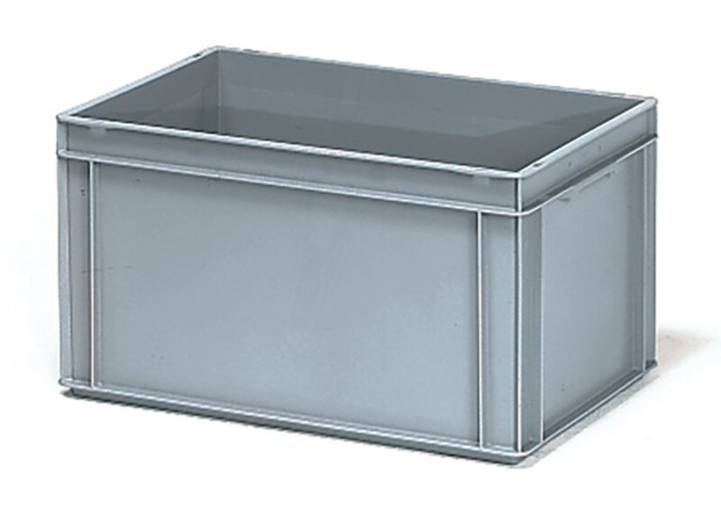 Caisse en plastique 600 x 400 x 325 mm gris, 2 poignées en forme de coquille 