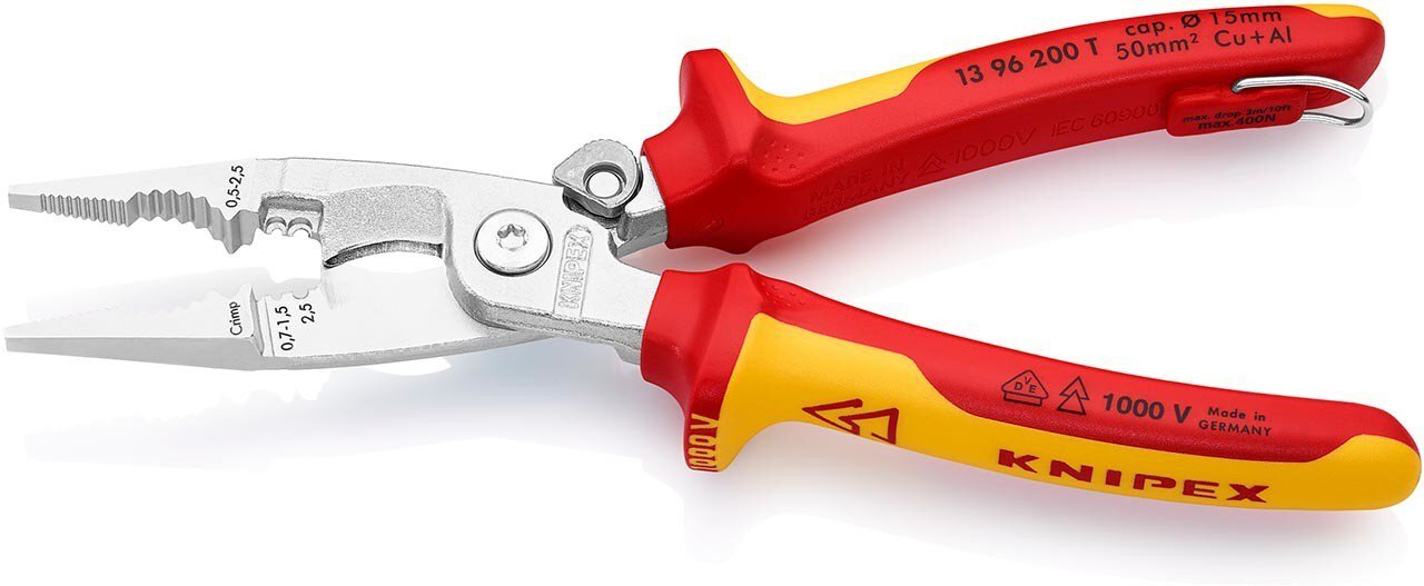 Electrical installation pliers, chrome-plated, insulated, fixing lug, 200 mm #zoom-3