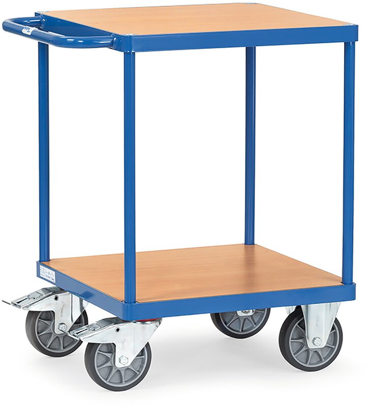 Chariot à plateaux, capacité 500kg, avec plateau carré, avec 2 étagères en bois, 600x600mm #1
