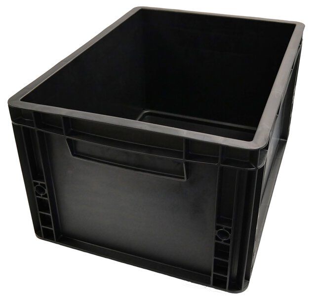 ESD Euro box with grip edge, black, 400 x 300 x 220 mm