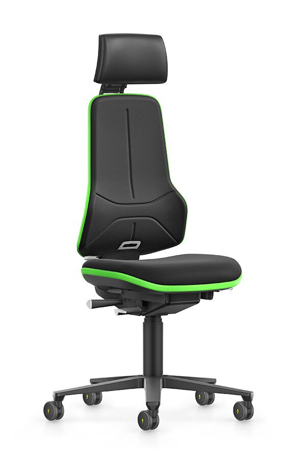 ESD NEON XXL, Schwerlast-Arbeitsstuhl, mit verstellbarer Kopfstütze, Stoff Duotec schwarz, Flexband grün #zoom-1