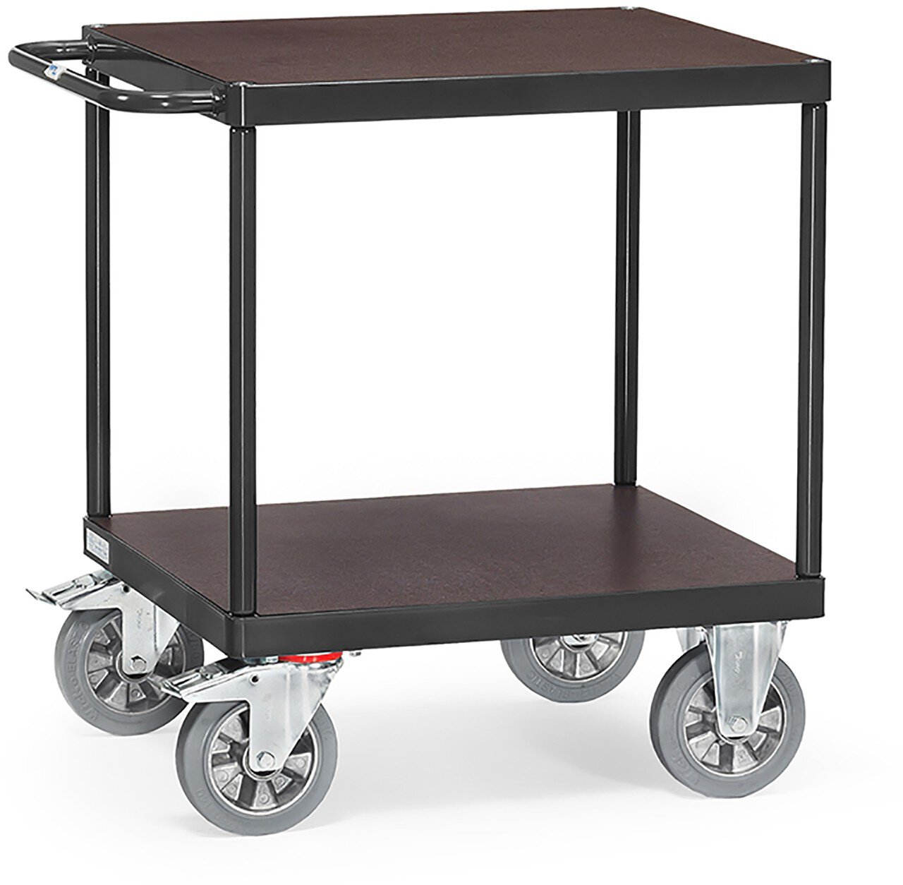 GREY EDITION" table trolley, max. load 1200kg, with square loading surface, with 2 wooden shelves, 700x700mm. #zoom-1