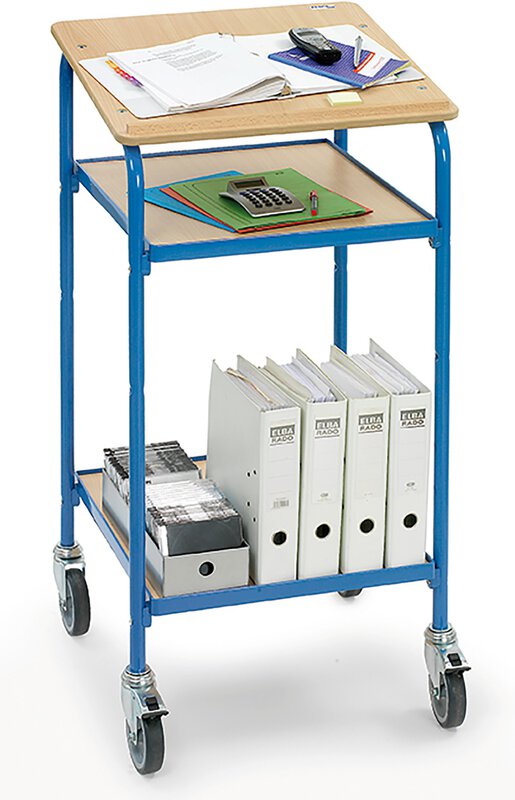 Pupitre roulant, capacité de charge 100 kg, avec surface d'écriture et 2 étagères, 605x590 mm. #2