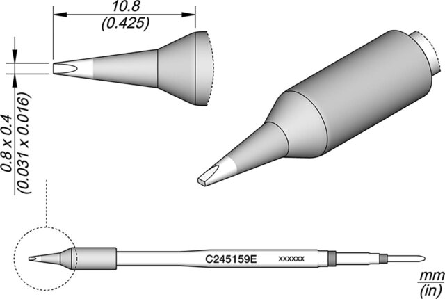 Lötspitze meißelförmig 0,8 x 0,4 mm für T245, C245159E