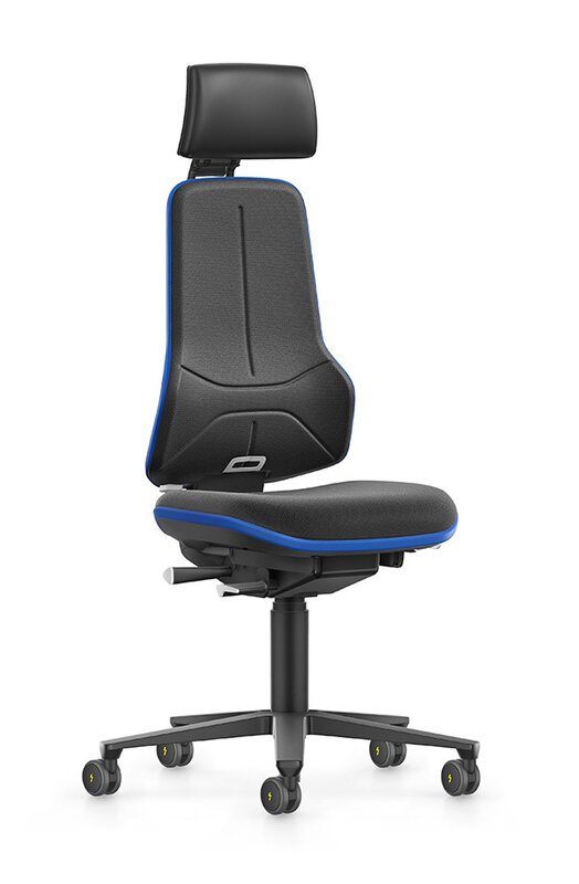 ESD NEON XXL, Schwerlast-Arbeitsstuhl, mit verstellbarer Kopfstütze, Supertec schwarz, Flexband blau