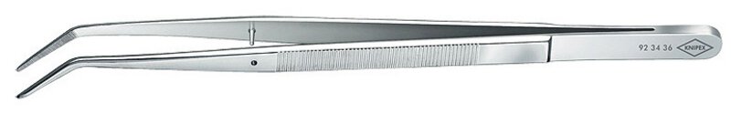 Precision tweezers with guide pin, angled, 150 mm