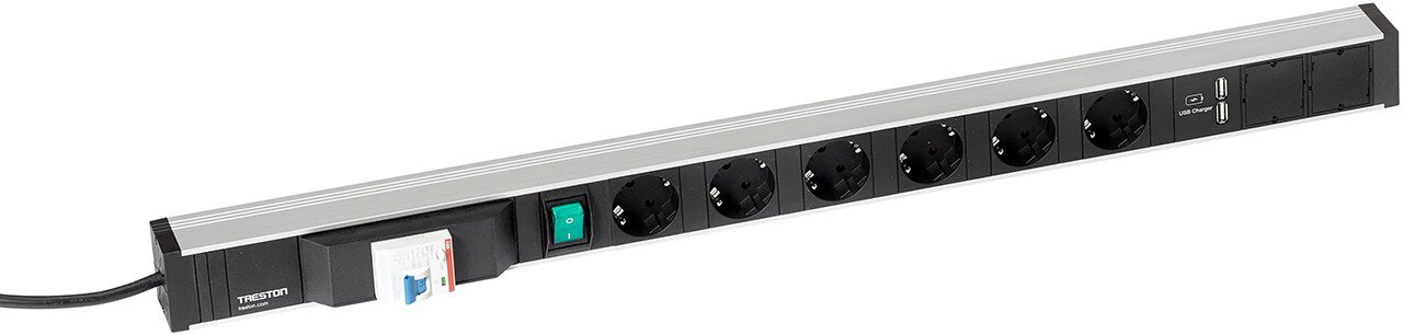 Barre d'énergie 836 mm, 6 prises + interrupteur + interrupteur FI + 2xUSB #zoom-1