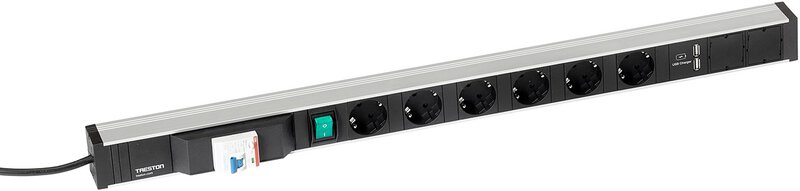Barre d'énergie 836 mm, 6 prises + interrupteur + interrupteur FI + 2xUSB #1