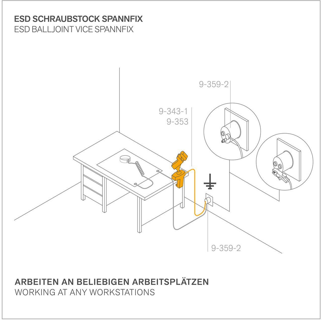 ESD Uchwyt przegubu kulowego (zacisk) antystatyczny + wtyczka + przewód uziemiający #zoom-3