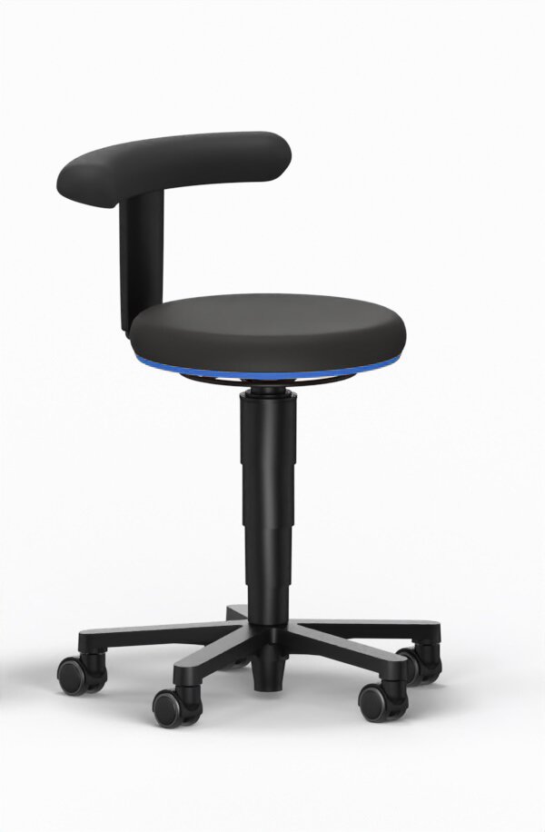 Taboret Allround 2, z kółkami, sztuczna skóra Magic czarny, kolor pierścienia niebieski #zoom-1