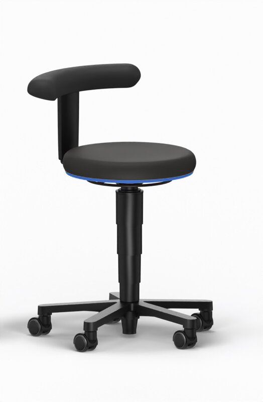 Taboret Allround 2, z kółkami, sztuczna skóra Magic czarny, kolor pierścienia niebieski