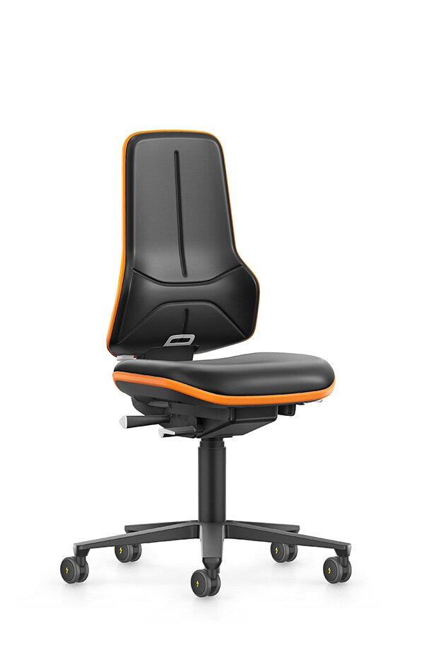 ESD NEON XXL, siège de travail pour charges lourdes, similicuir Magic noir, bande flexible orange #zoom-1