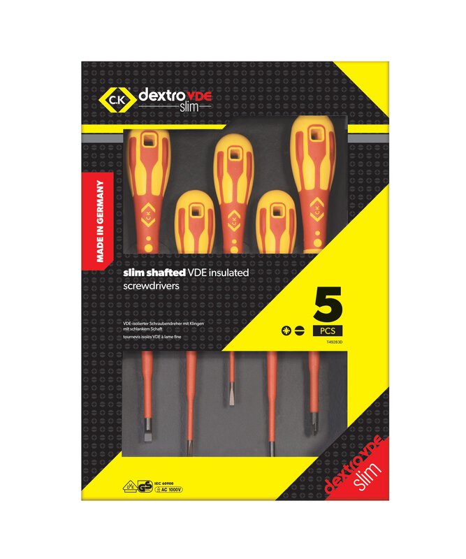 Jeu de tournevis Dextro VDE Slim Fente/PZ, 5 pièces