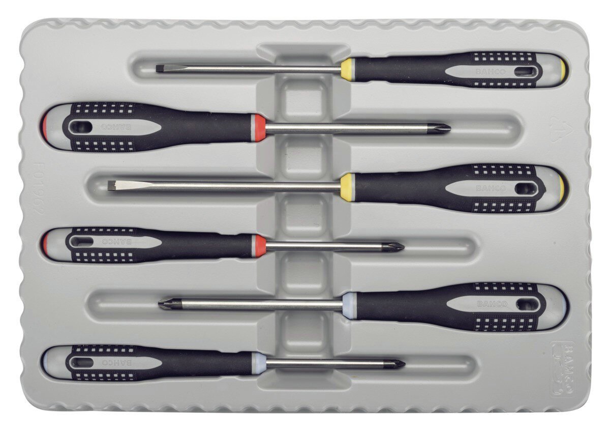 ERGO™ set schroevendraaiers voor gleuf-, kruiskop- en Pozidriv-schroeven met rubberen handvat, 6 stuks. #zoom-3