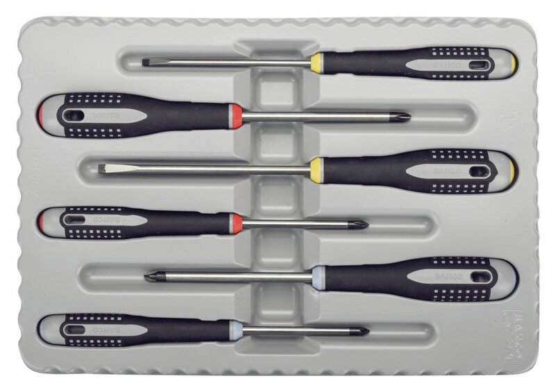 ERGO™ set schroevendraaiers voor gleuf-, kruiskop- en Pozidriv-schroeven met rubberen handvat, 6 stuks. #3