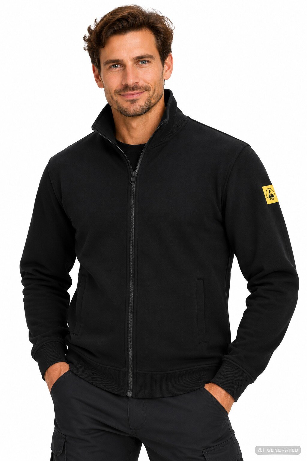 ESD Zipper Sweatshirt Jacket, Black, M, Comfort Fit #zoom-2
