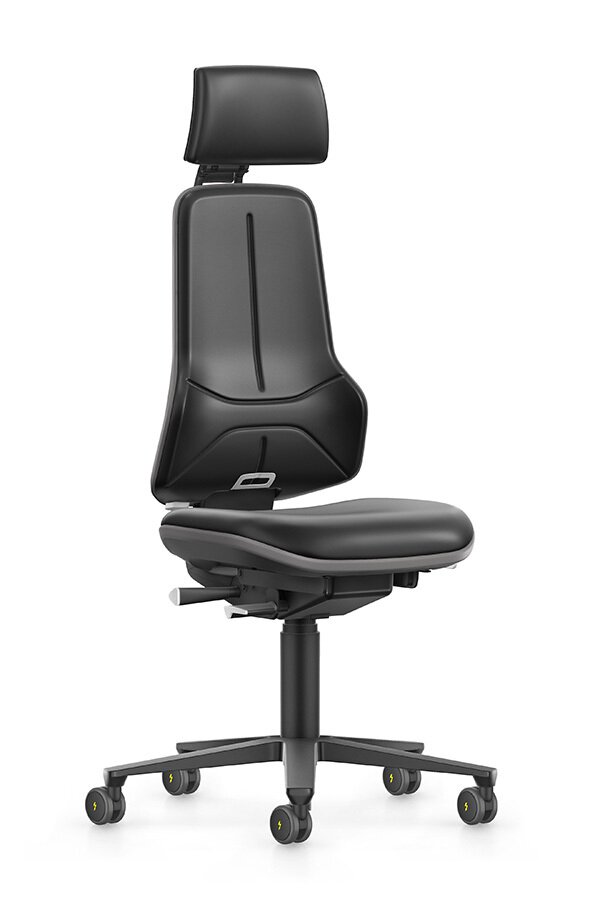 ESD NEON XXL, Schwerlast-Arbeitsstuhl, mit verstellbarer Kopfstütze, Kunstleder Magic schwarz, Flexband grau #zoom-1