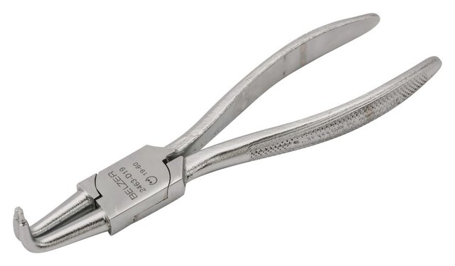 pinza per anelli di sicurezza interni con ganasce angolate a 90°, cromata, da 19 a 60 mm