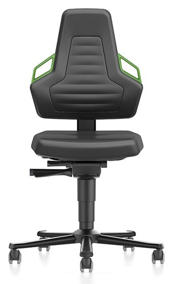 Sedia da laboratorio NEXXIT 2 con rotelle, finta pelle, maniglie verdi #zoom-1