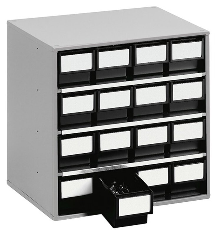 ESD-Schubladenmagazin, 16 Schubladen, 400x300x395 mm, schwarz