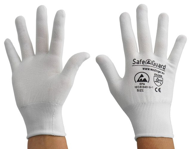 ESD-Handschuh, weiß, ohne Beschichtung, S