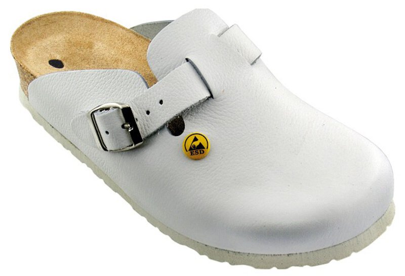 Sabots ESD cuir vachette pleine fleur/hauteur de talon 3 cm, blanc, 39