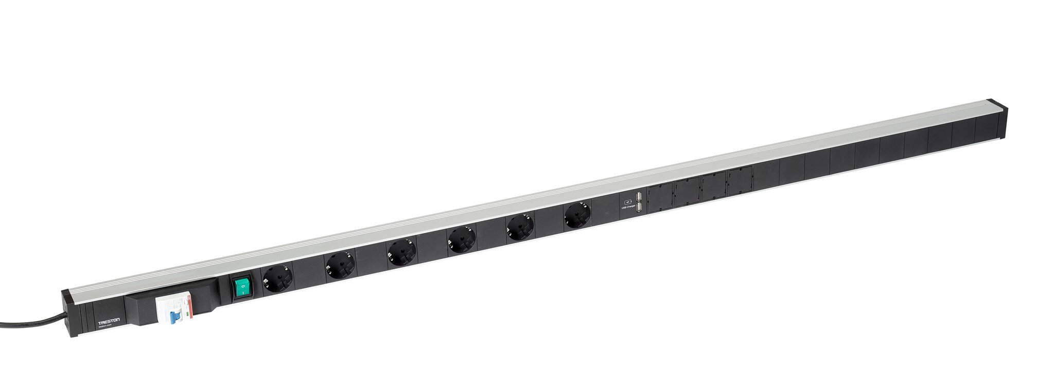 Barre d'énergie 1400 mm, 6 prises+interrupteur + interrupteur FI + 2xUSB #zoom-1