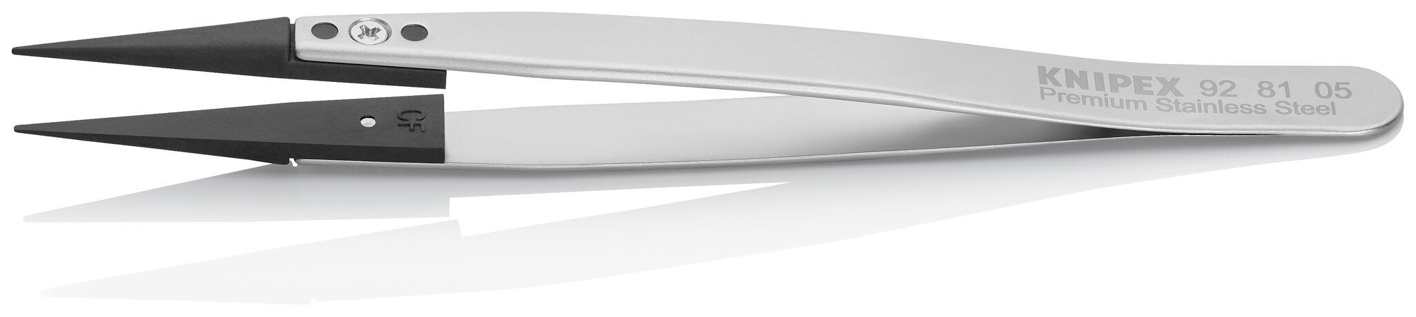 ESD tweezers with interchangeable tips, 0.6 x 0.7 mm, smooth, straight, premium stainless steel, 130 mm #zoom-2