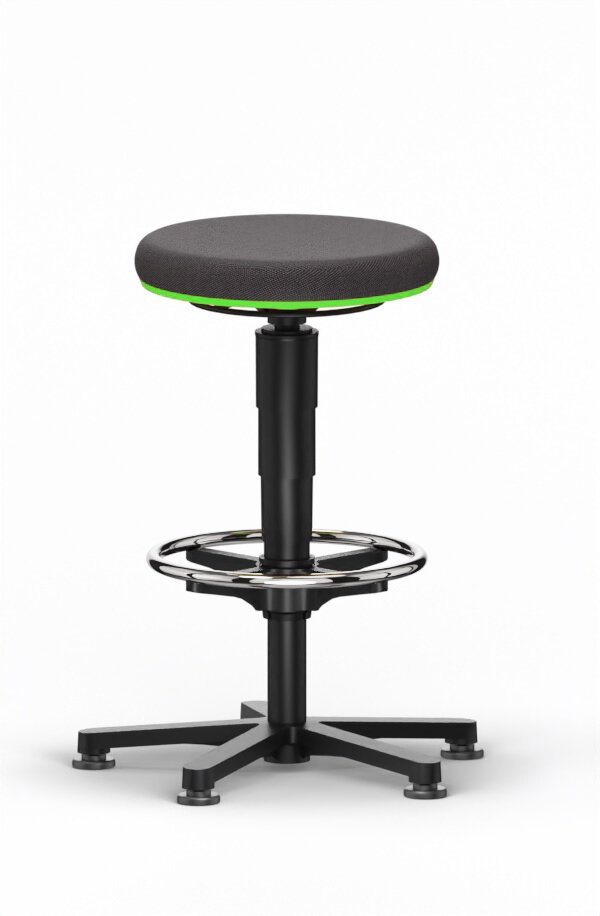 Allround Hocker 3, mit Gleiter und Fußring, Stoff Duotec schwarz, Farbring grün #zoom-1
