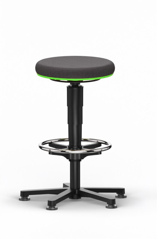 Allround Hocker 3, mit Gleiter und Fußring, Stoff Duotec schwarz, Farbring grün